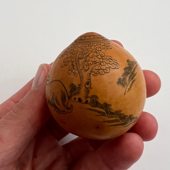 Antique lanzou carved etched gourd Chinese Zodiac year of Rabbit Bunny folk art - Picture 9 of 13